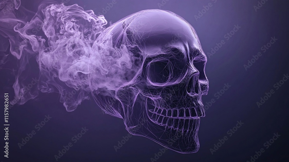 Purple smoke emanating from a translucent skull. Purple smoke emanating from a translucent skull.