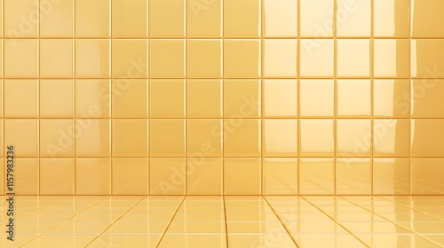 A seamless yellow tiled wall and floor, creating a bright, modern aesthetic.