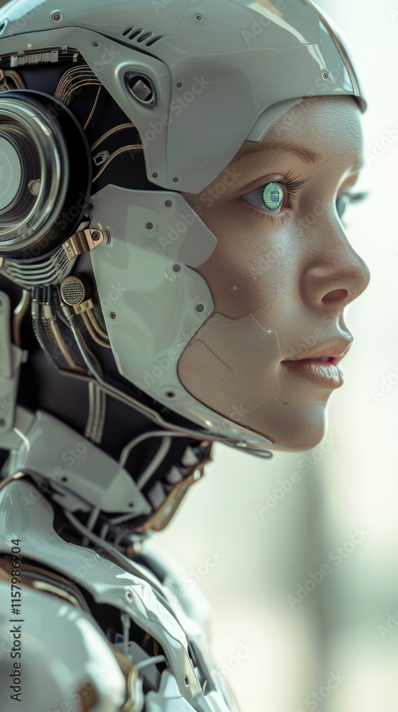 artificial super intelligence computer, female face,.     