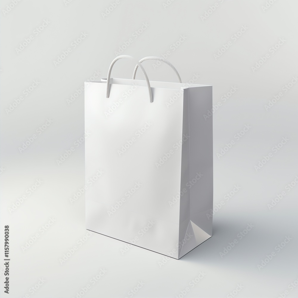 A clean white paper bag, high-resolution 3D icon,No background, simple background, white background A clean white paper bag, high-resolution 3D icon,No background, simple background, white background