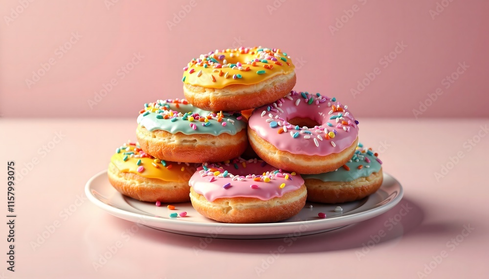 Playful Stack of Colorful Frosted Donuts with Sprinkles Playful Stack of Colorful Frosted Donuts with Sprinkles
