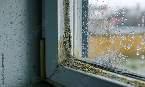 Mold growth on a window frame due to condensation.