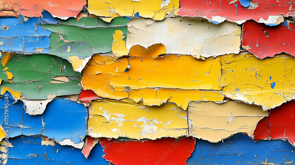 Colorful Peeling Paint Texture, A Vivid Abstract Background of Flaking, Chipped, and Weathered Multicolored Wood Surface, Showing Layers of Aged Paint Colorful Peeling Paint Texture, A Vivid Abstract Background of Flaking, Chipped, and Weathered Multicolored Wood Surface, Showing Layers of Aged Paint