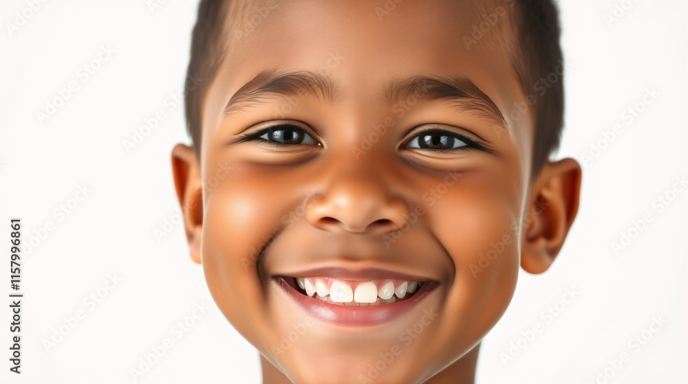 Cheerful Young Boy with Bright Smile Against a White Background Cheerful Young Boy with Bright Smile Against a White Background