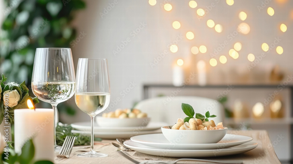 romantic dinner setup with candles, wine glasses, and delicious pasta romantic dinner setup with candles, wine glasses, and delicious pasta