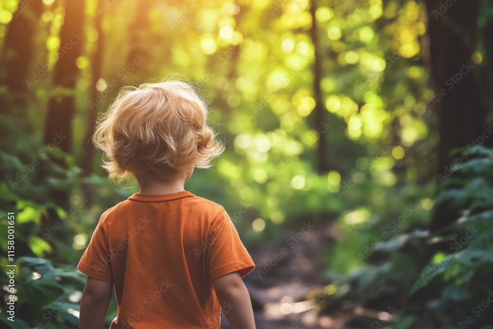 A curious child walking through a vibrant forest, embodying innocence and a sense of adventure. A curious child walking through a vibrant forest, embodying innocence and a sense of adventure.