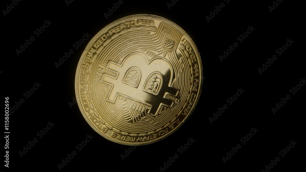 Bitcoin Coin Rotates Continuously Against a Black Background, Showcasing Its Intricate Design with Looping Motion for a Seamless Effect. Bitcoin Coin Rotates Continuously Against a Black Background, Showcasing Its Intricate Design with Looping Motion for a Seamless Effect.