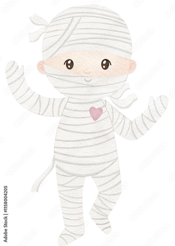 Fototapeta premium cute scary mummy watercolor