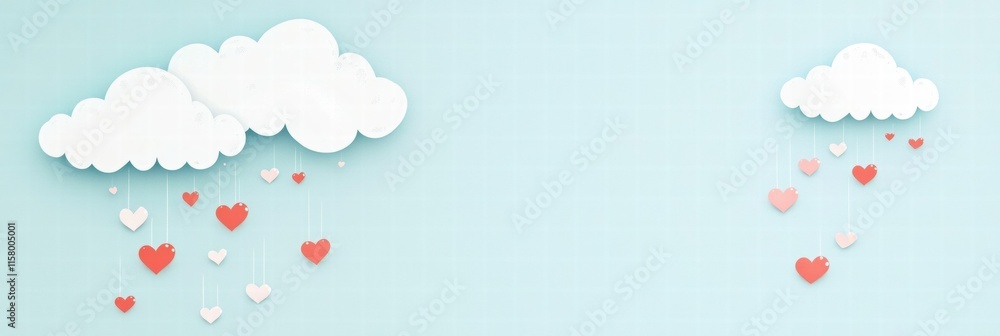 Whimsical hand drawn Valentines Day design featuring clouds and heart decorations for creative mock up use. Generative AI Whimsical hand drawn Valentines Day design featuring clouds and heart decorations for creative mock up use. Generative AI