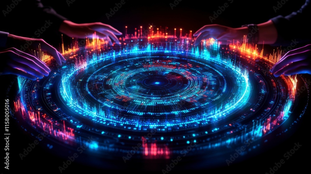 Business leaders of different ethnicities sitting around a round globe table, analyzing global market data, with financial charts and world currencies displayed as part of their discussion. Business leaders of different ethnicities sitting around a round globe table, analyzing global market data, with financial charts and world currencies displayed as part of their discussion.