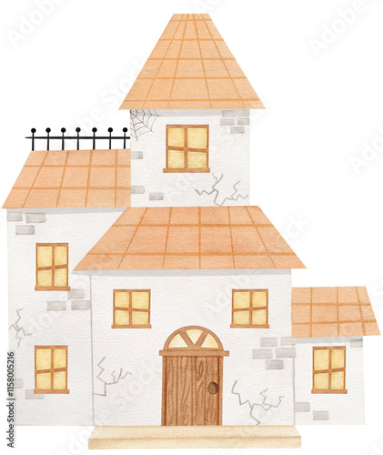 Halloween cute watercolor scary house