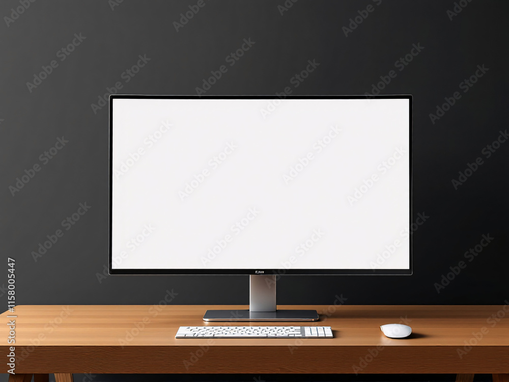 Modern computer setup on wooden desk against black background. Modern computer setup on wooden desk against black background.