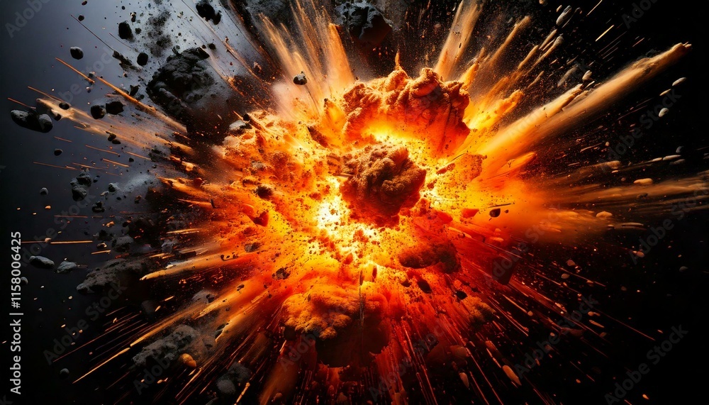 big fiery explosion on black