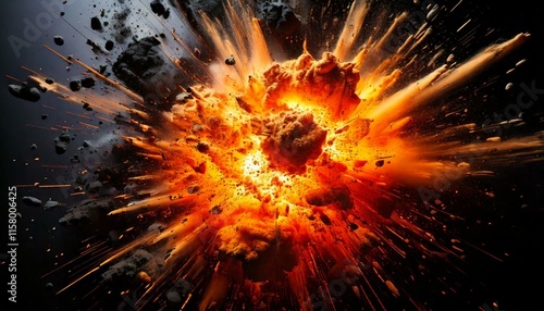 big fiery explosion on black