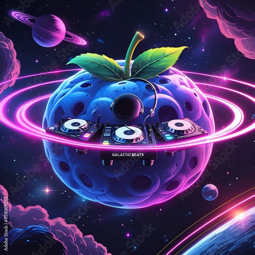Galactic Beats: Cosmic DJ Blueberry Illustration