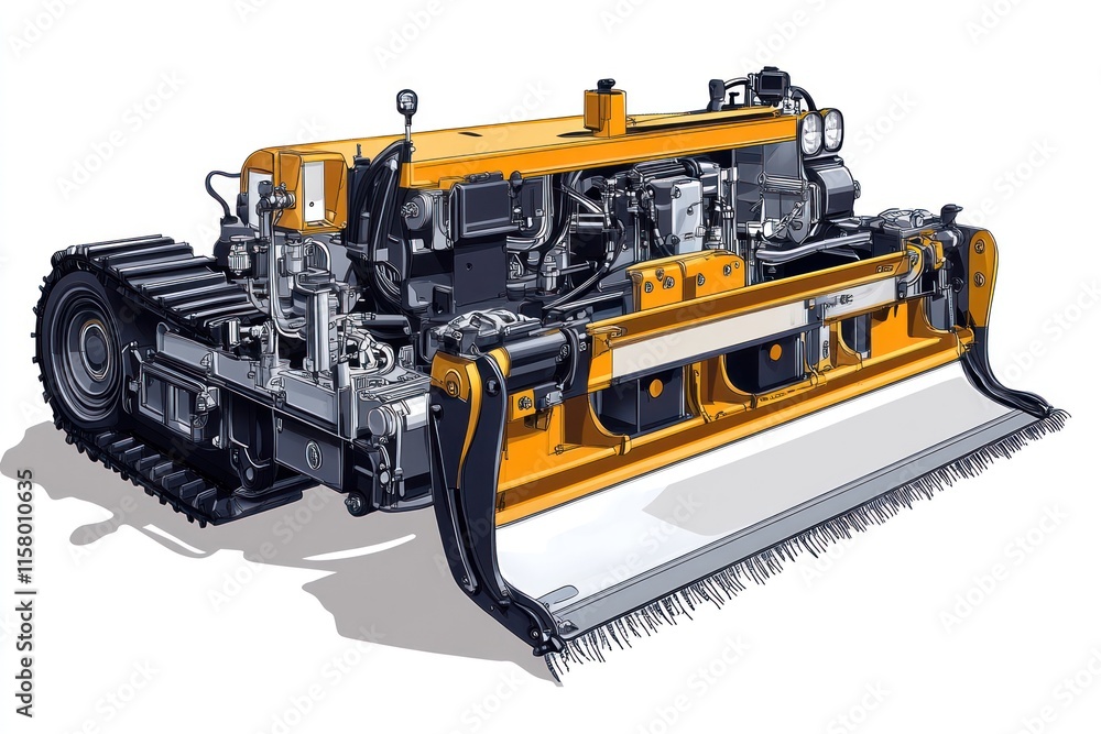 Obraz premium Yellow tracked utility vehicle with a blade.