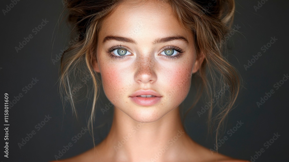 A timeless beauty portrait of a young brunette with glowing skin, natural makeup, and an expressive gaze, capturing her elegance and youthful charm. A timeless beauty portrait of a young brunette with glowing skin, natural makeup, and an expressive gaze, capturing her elegance and youthful charm.