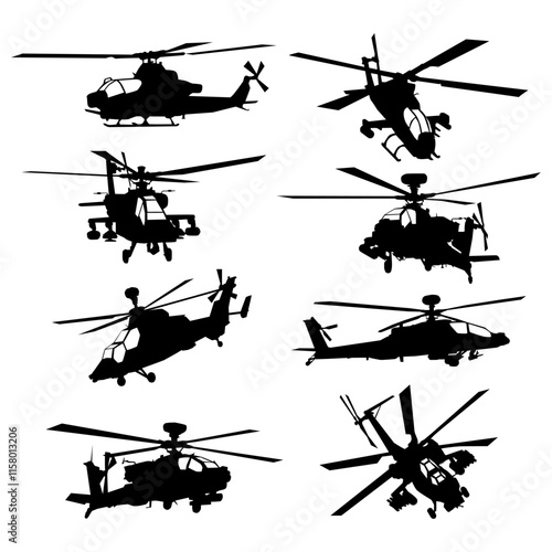 collection of military helicopter silhouettes vector
