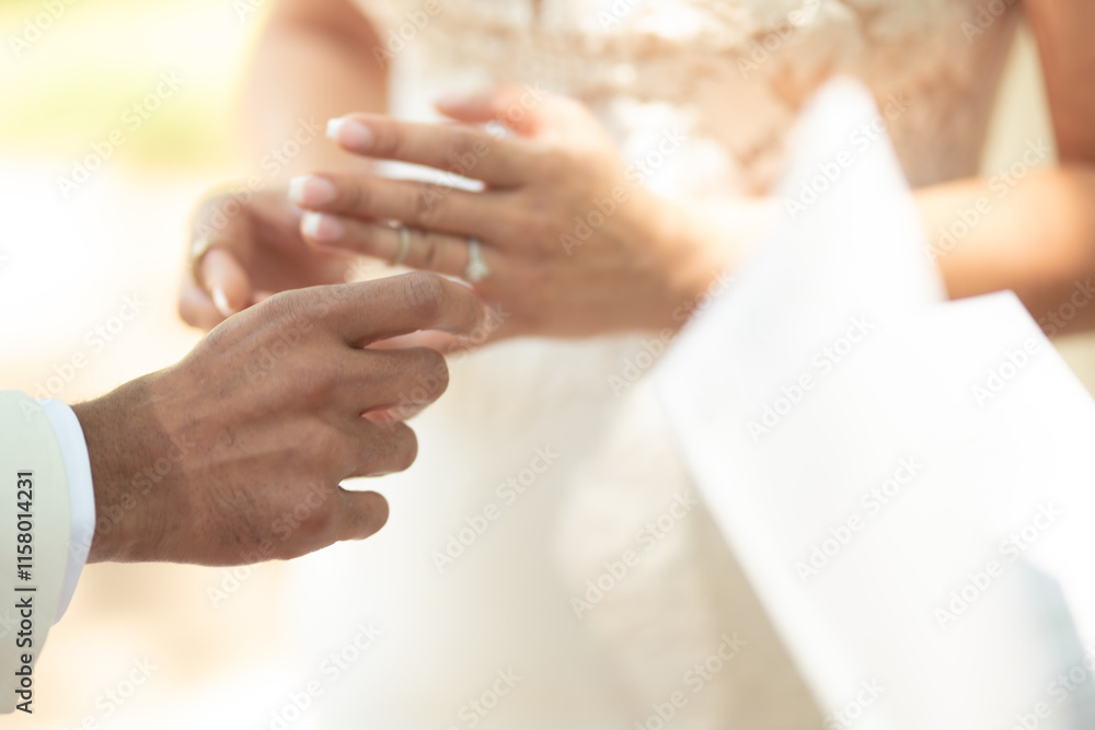 Wedding bride and groom hands exchanging rings Wedding bride and groom hands exchanging rings