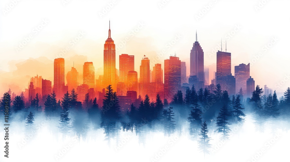 Fototapeta premium fog city skyline horizontal seamless composition isolated on white background small city houses residential quarters cityscape with buildings housing silhouettes vector
