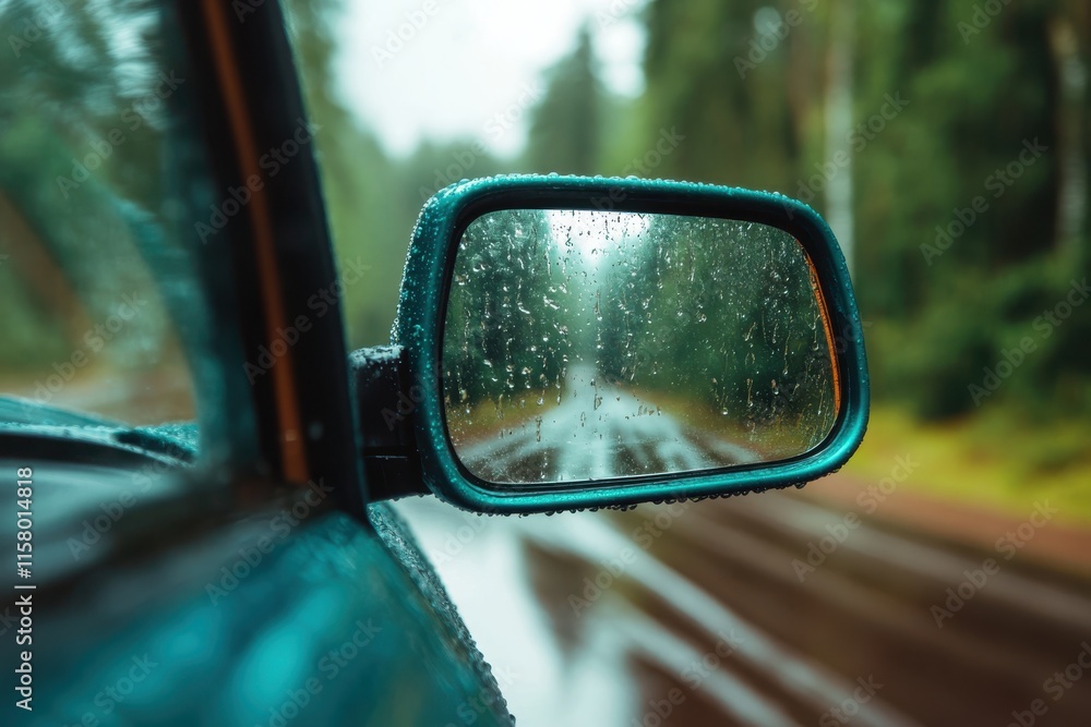 Reflections of a rainy journey through lush green forests on a winding dirt road Reflections of a rainy journey through lush green forests on a winding dirt road