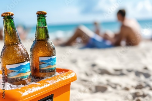 Enjoying refreshing drinks on a sunny beach as friends relax and soak up the warm sun by the seaside photo