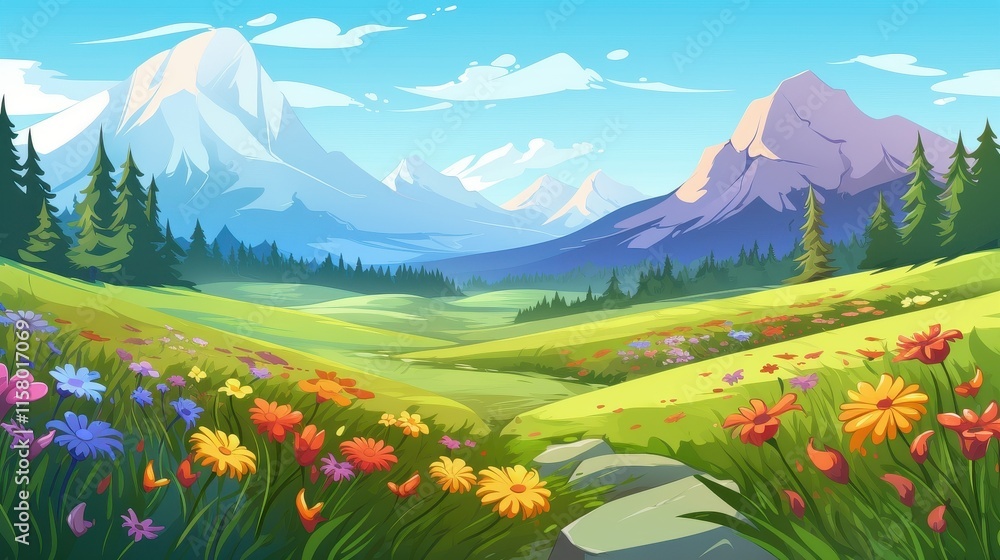 Fototapeta premium Majestic Mountain Meadow Wildflowers Bloom Brightly
