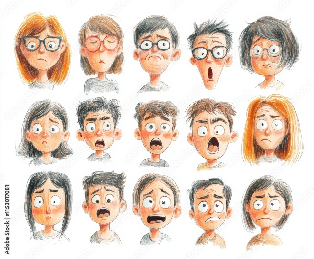Emotional expressions of people digital art illustrations colorful pastel style close-up view artistic concepts Emotional expressions of people digital art illustrations colorful pastel style close-up view artistic concepts