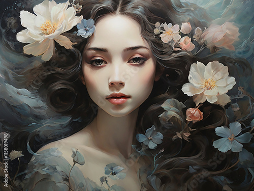 portrait of a woman with flowers in hair