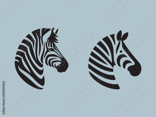 Zebra Head logo or modern line icon. Vector line art design featuring bold outlines. Graphical collection of zebra isolated on black background for tattoo vector illustration of isolated zebras head 