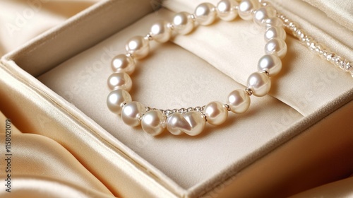 Elegant pearl bracelet displayed in a luxurious jewelry box on a soft satin fabric, highlighting timeless beauty and sophistication in jewelry design.