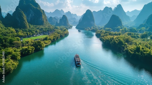 landscape of guilin li river and karst mountains located near the ancient town of xingping yangshuo guilin guangxi china