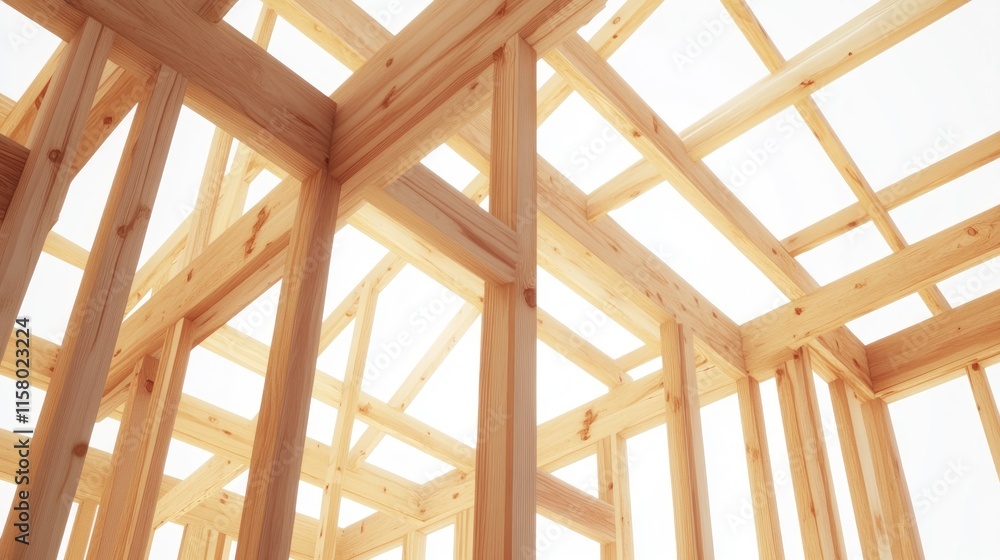 Wooden house frame structure, construction site. Wooden house frame structure, construction site.