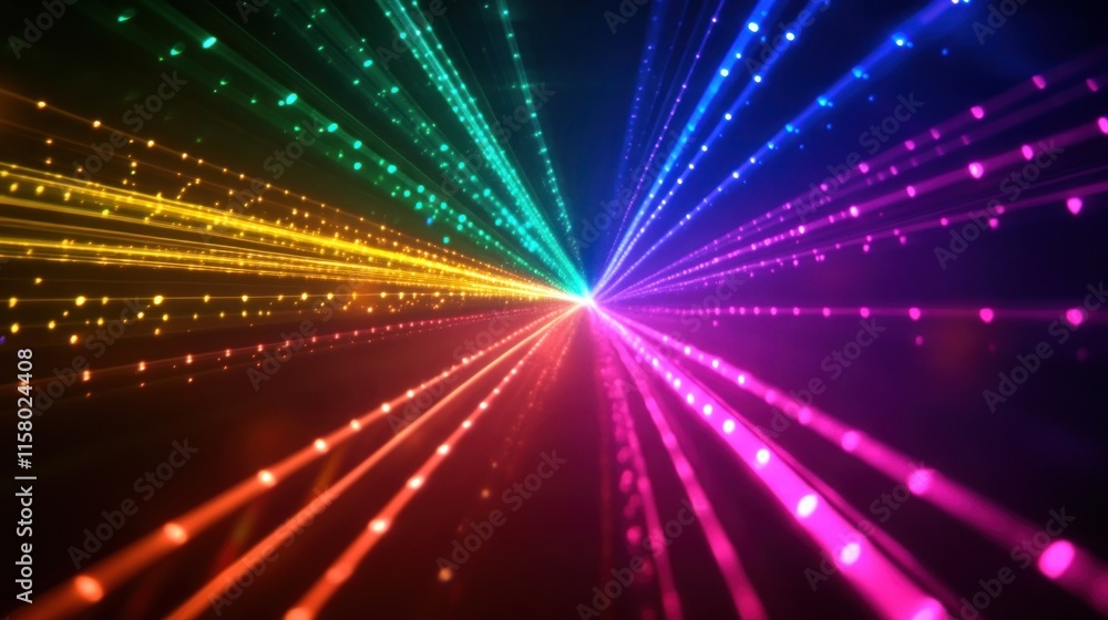 Fototapeta premium Colorful glowing lines converge at vanishing point.