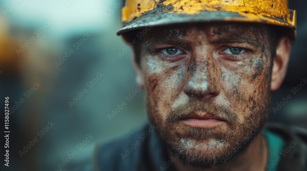 Close-up portrait of a dirty coal miner. Close-up portrait of a dirty coal miner.