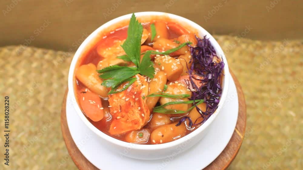 Delicious rotating topokki dishes. Delicious restaurant food Delicious rotating topokki dishes. Delicious restaurant food