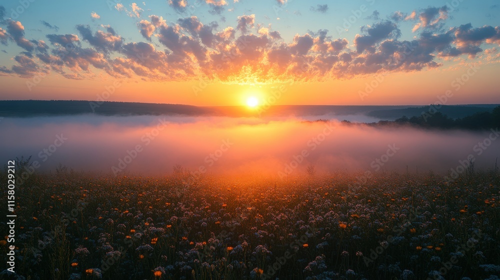 Fototapeta premium russia republic of khakassia fog in the early summer morning in the fields near the city of abakan