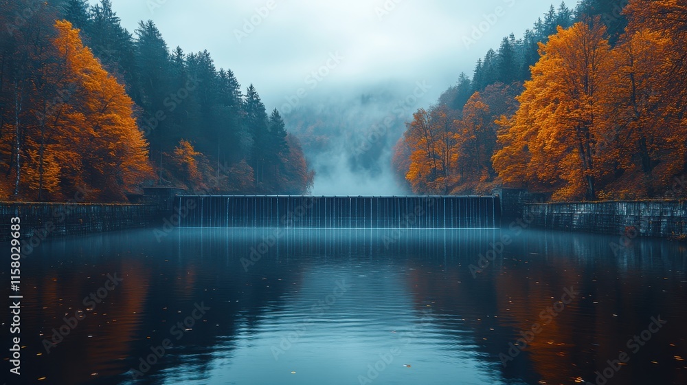 slapy reservoir is a dam on vltava river czech republic close to the village of slapy and the capital city of prague it is shown in autumnal moody shots with fog in the distance slapy reservoir is a dam on vltava river czech republic close to the village of slapy and the capital city of prague it is shown in autumnal moody shots with fog in the distance