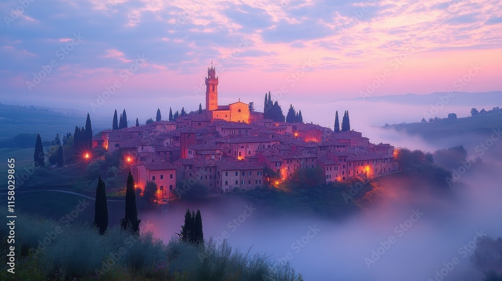 small town in the hills of tuscany early morning before sunrise a thick fog is moving time lapse small town in the hills of tuscany early morning before sunrise a thick fog is moving time lapse
