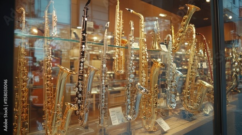 Collection of Various Musical Instruments Displayed in Storefront