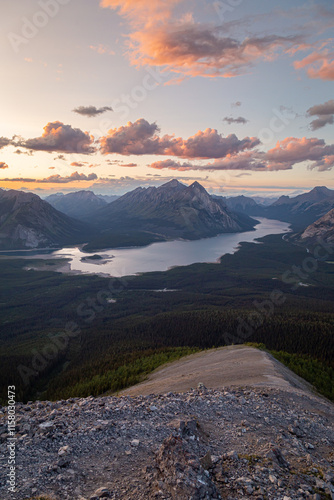 Sunset colours over the alpine scenery at the Rocky Mountains