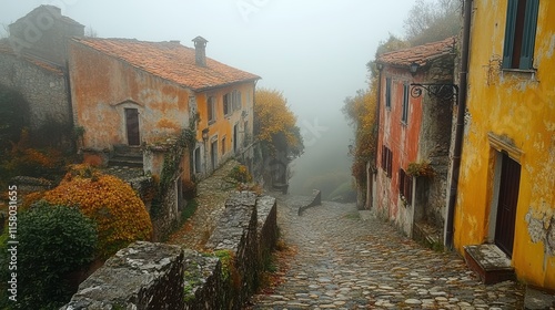 typical italian village of ciorlano in campania in the fog photo