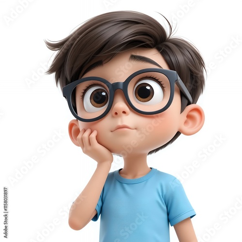 Adorable 3D Render of a Pensive Boy