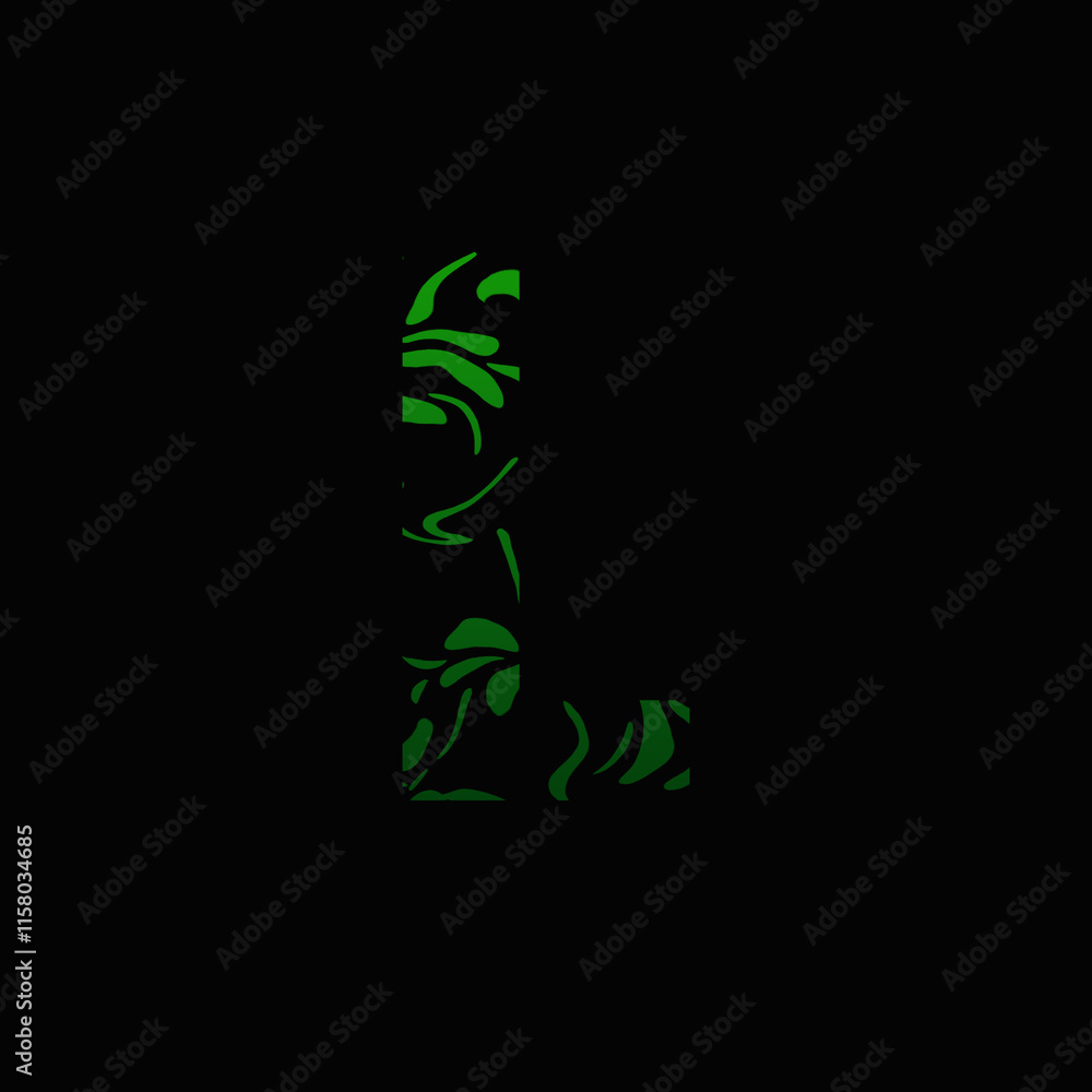 Obraz premium A Letter with unique pattern and an incription, digital art isolated on black background, a letter from alphabet set