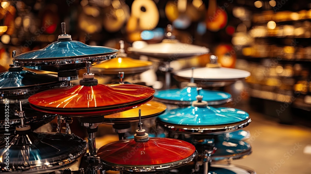Obraz premium Colorful Cymbals Displayed in a Music Instruments Store