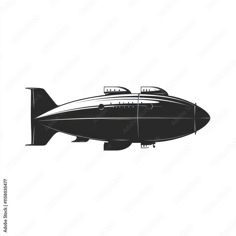 Fototapeta premium Vintage monochrome illustration of a dirigible airship.