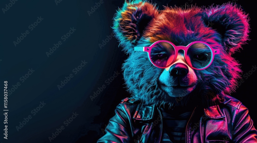 Fototapeta premium Bear in Neon Sunglasses, a Digital Portrait