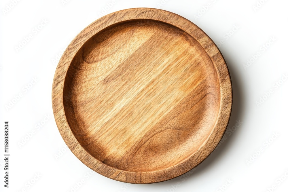 Bird s eye view and angle of vacant wooden plate on white backdrop Bird s eye view and angle of vacant wooden plate on white backdrop