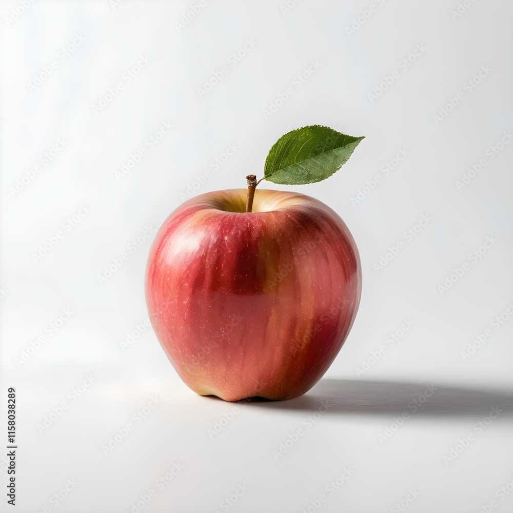 Perfectly Ripe Red Apple with a Single Leaf on a White Background - Fresh and Healthy Fruit Photography Perfectly Ripe Red Apple with a Single Leaf on a White Background - Fresh and Healthy Fruit Photography