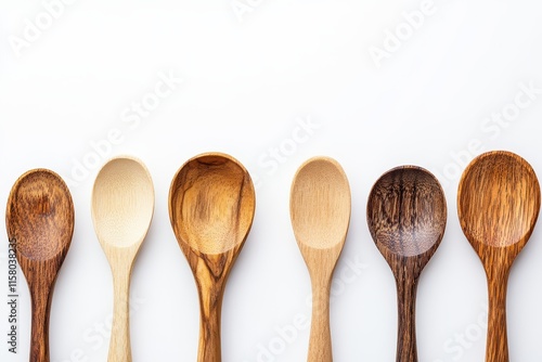 Bird s eye view of a wooden spoon on a white background photo